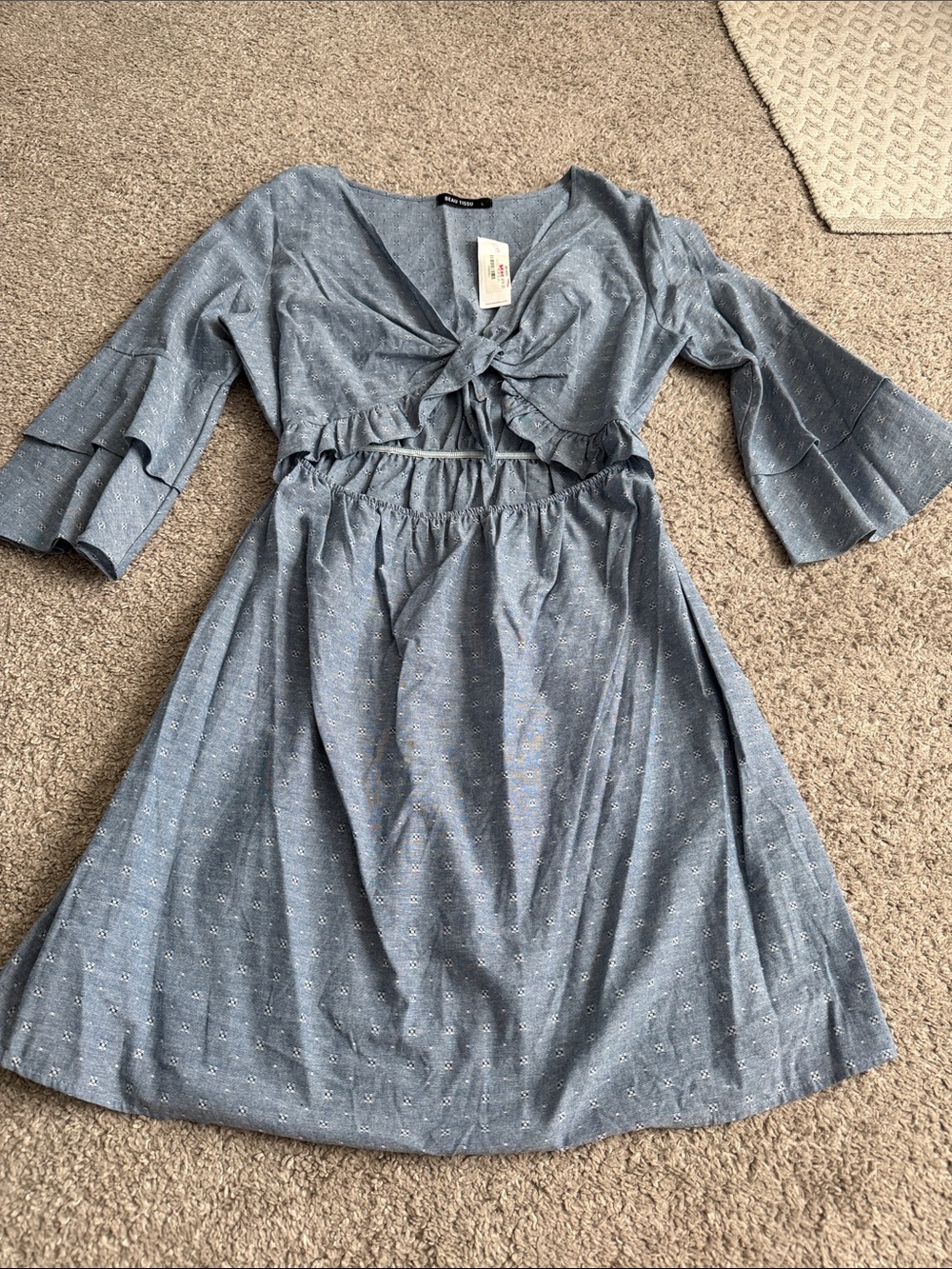 Tie-Front Chambray Casual Dress in Blue